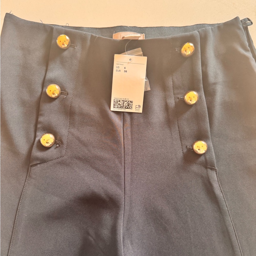 Tailored Navy pants with front gold buttons